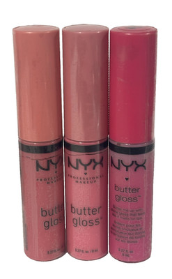 3X NYX  Butter Gloss Lip Gloss BLG09 VANILLA, BLG19 SUGAR COOKIE, BLG04 MERENGUE