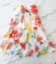 NWT GUESS Strapless Mini Dress Tiered Ruffle Watercolor Floral Y2K Babydoll Sz1