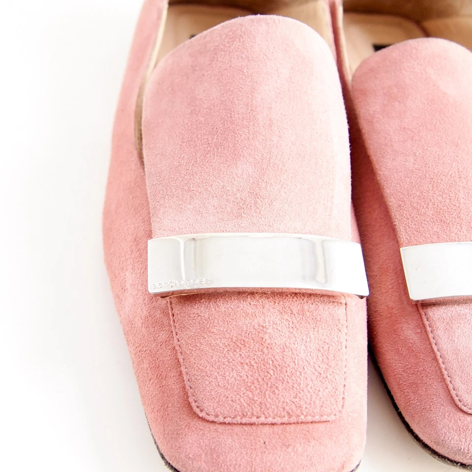 Mocasines Sergio Rossi SR1 40 EE. UU. 10 para mujer rosa gamuza punta cuadrada sin cordones planos Foto 4 de 4