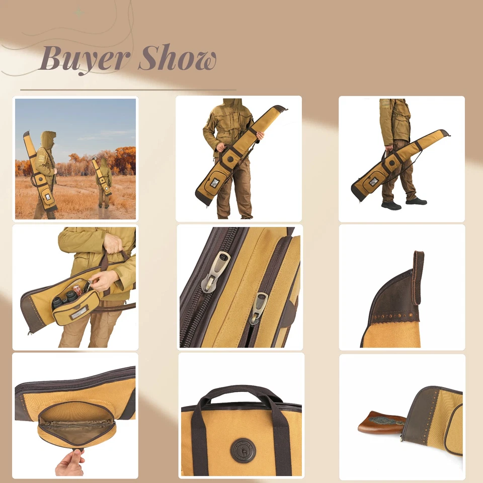 Tourbon Shotgun Carrying Case Gun Bag Sling Slip Weapon Storage-Canvas Leather - Image 3 of 4