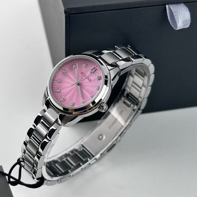 New Bulova Sutton 96P249 Pink Dial Stainless Steel Women's Quartz Watch 28mm