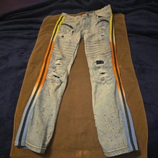 Teen Distressed Jeans by ENCRYPTED Size 18 Light stone wash paint splattered