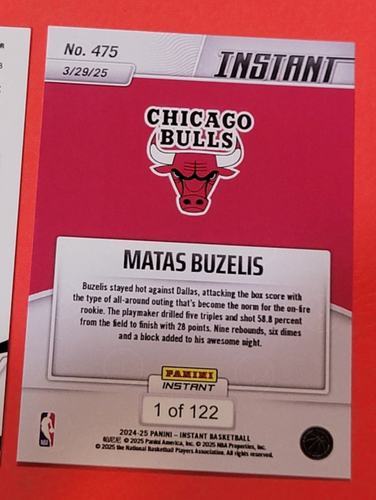 Matas Buzelis Autograph ROOKIE CARD + INSTANT RC #d1/122 + GREEN PRIZM RC BULLS - Picture 7 of 8