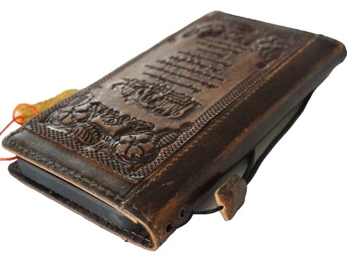 Genuine Leather case for Iphone 17 Air 16e 15 16 Pro Max Wallet Biblical writing - Picture 6 of 10