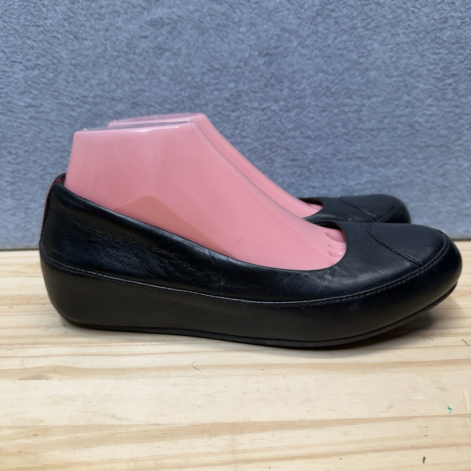 FITFLOP Due Black Leather Ballerina Platform Comfort Flats! 38/US 7.5 Excellent