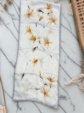 Vintage Elaine Gold 100 Silk Scarf Rectangle Floral Ivory White Gray Tan