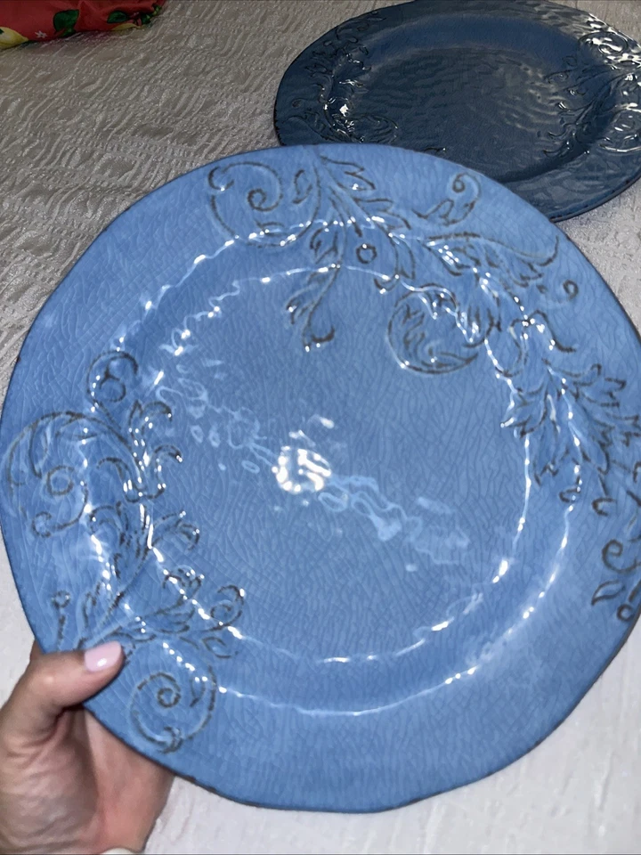 Nicole Miller Home Azul Melamina Aforismo Rústico Envejecido Platos 4 Piezas Foto 2 de 3