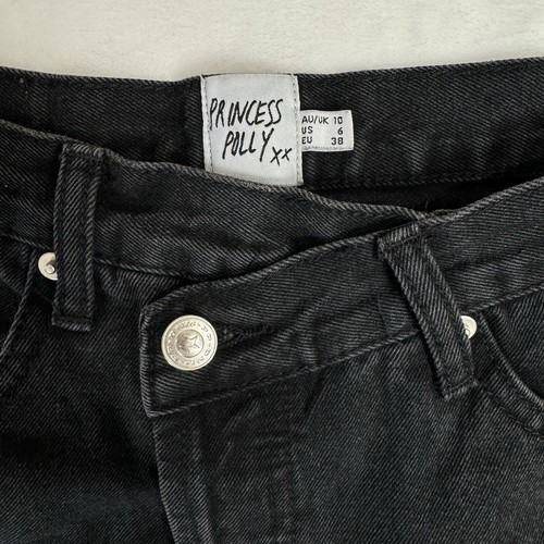 Princess Polly Crossover High Waist Baggy Jeans Size 6 Distressed Black Grunge - Picture 3 of 13