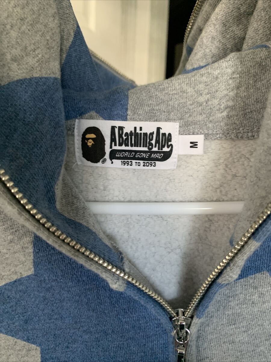 Y2K BAPE Relaxed STA Pattern Full Zip Hooded Sweatshirt Gray Y2K BAPE Relaxed STA Pattern Full Zip Hooded Sweatshirt Gray