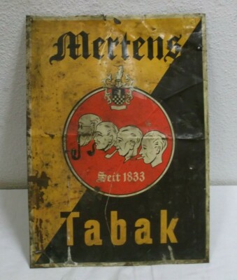 Antique Advertising Sign Circa 1900 Mertens Tobacco Since 1833 Tin Sign Antique 50x36cm 