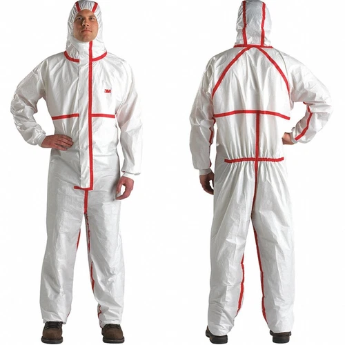 25 Pack 3M 4565-BLK-M Hooded Disposable Coveralls White Red Size Medium