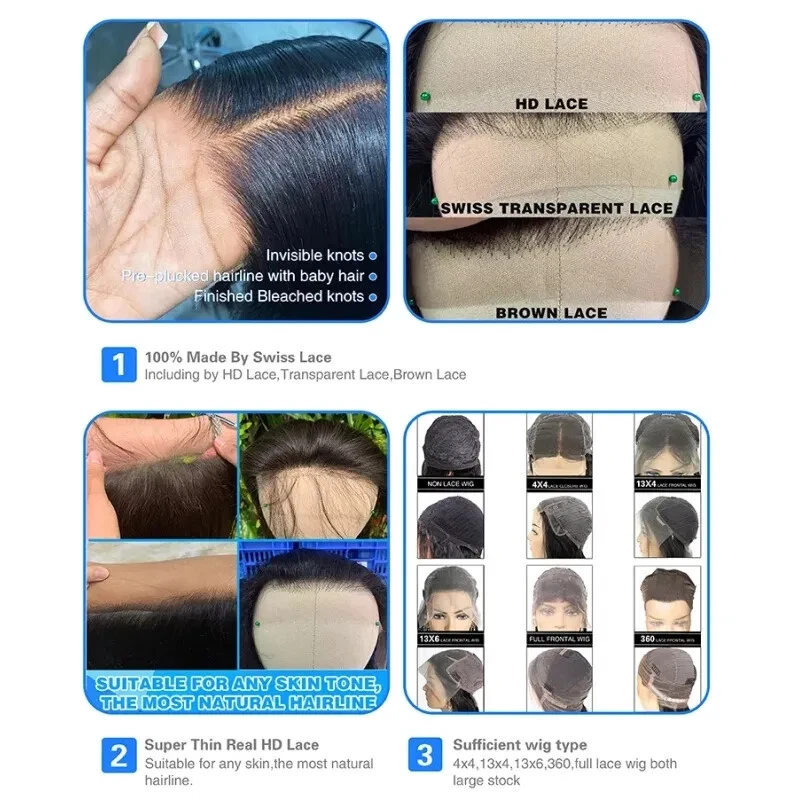 Pelucas de cabello humano virgen de densidad 6x4 para mujeres negras cabello crudo vietnamita transparente Foto 4 de 4