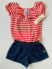 Guess Jeans Girls Red, White and Jean Summer Romper Outfit size 14