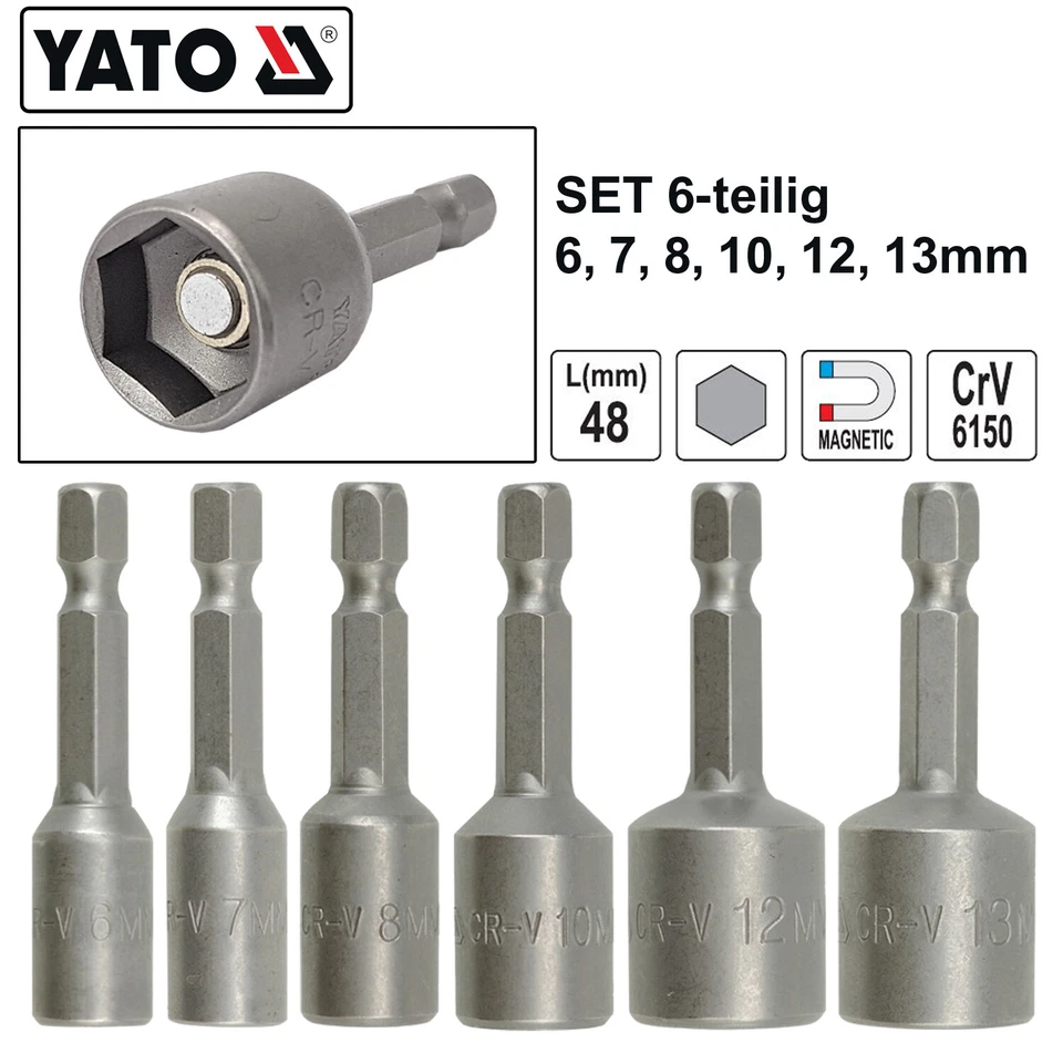 6-er Steckschlüssel Stecknuss Magnet Nuss Bitsatz Bit Set 6-7-8-10-12-13 mm - Bild 3 von 4