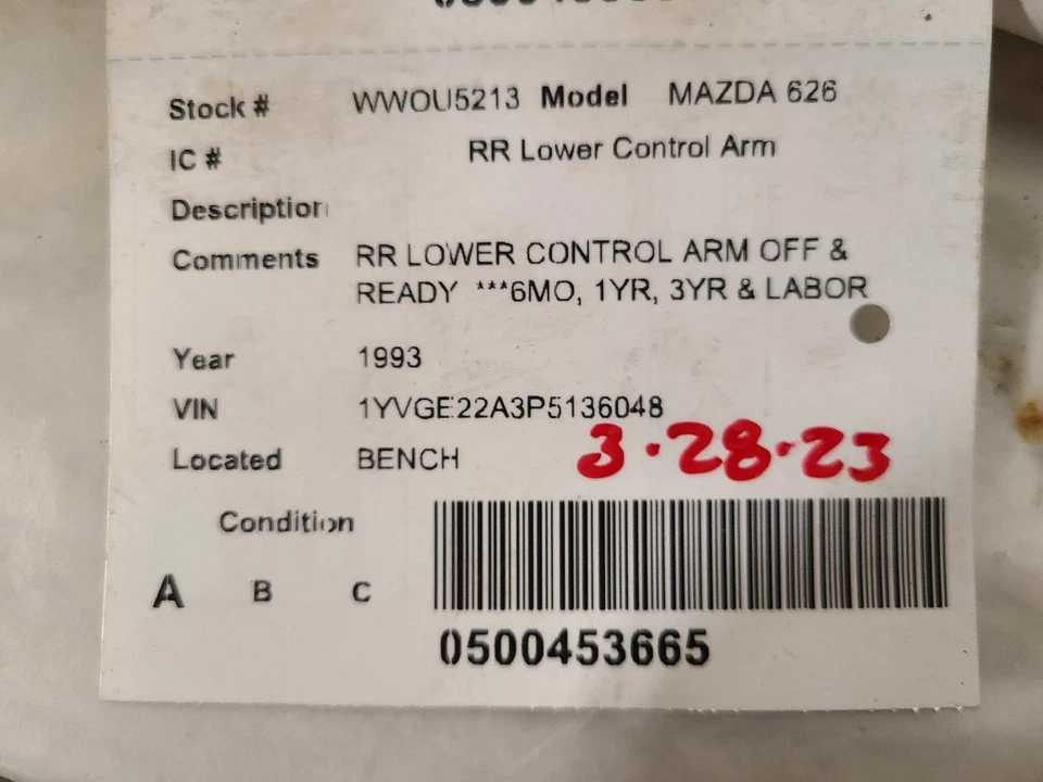 Used Rear Right Lower Lower Control Arm Rear fits: 1993 Mazda 626 locating - Image 3 of 4