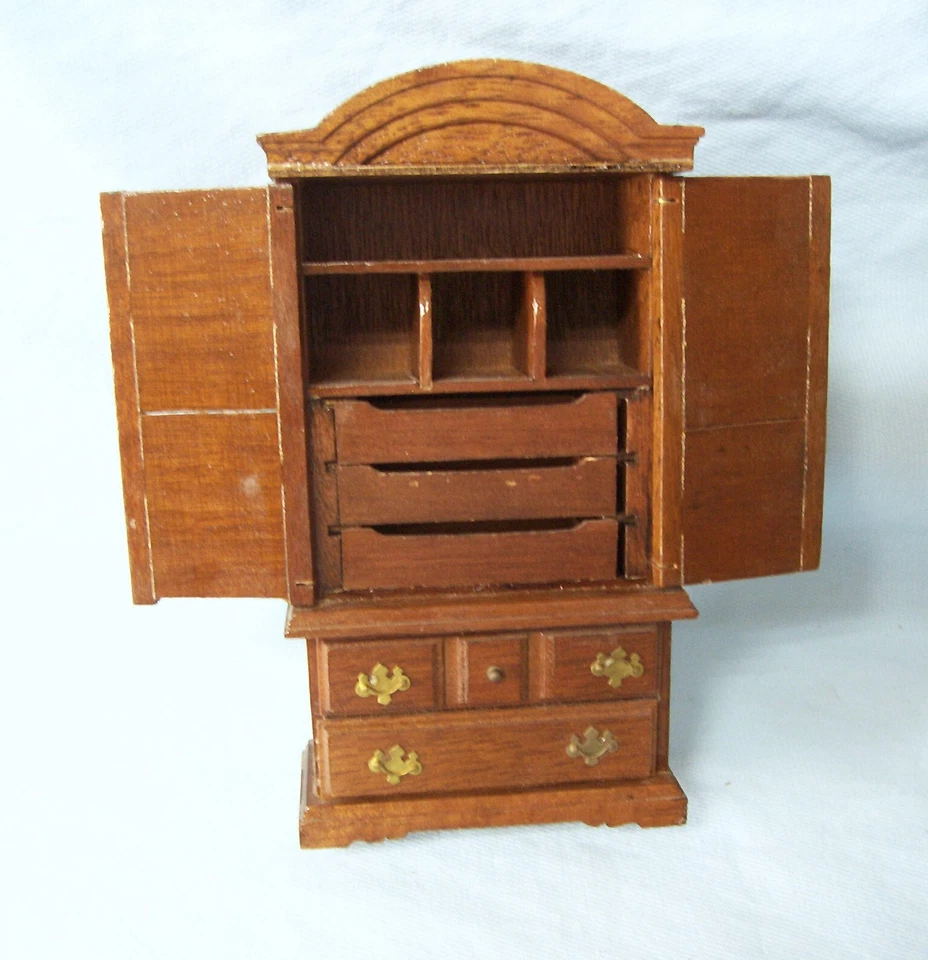 Muebles para casa de muñecas 1:12 Armario Miel Pino Cama Habitación Madera Cajones (A1) Foto 2 de 4