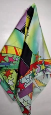 Rainbow SCARF PARADE Stars Vibrant Colors  Satin Acetate Colorful Size L 24"
