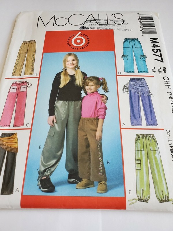 McCall's Girl's Pants Pattern Sizes 7 8 10 12 Variations Sash Scarf Pockets 