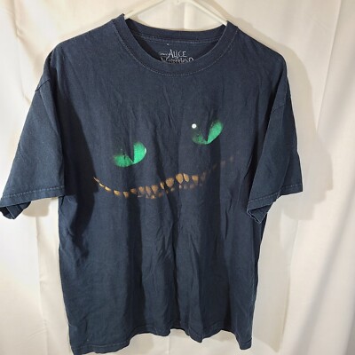 Disney Alice In Wonderland Cheshire Cat Grin Face Black T Shirt Size Large