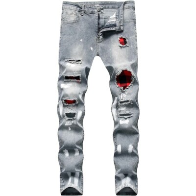 Lily Parker Men's Skinny Stretch Slim Straight Fit Distressed Biker Jeans- Large
