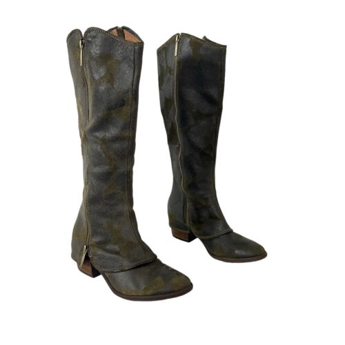 Donald J Pliner Boots Womens 8 M Devi3 Tall Green Camo Leather Knee High - 第 1/8 張圖片