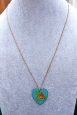 Vintage Enamel Bird Heart Pendant Necklace By Designer BUDDUG HUMPHREYS #981
