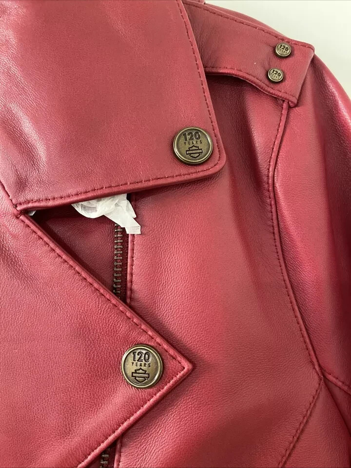 Harley Davidson 120th Anniversary Dark Red Leather Jacket Women's