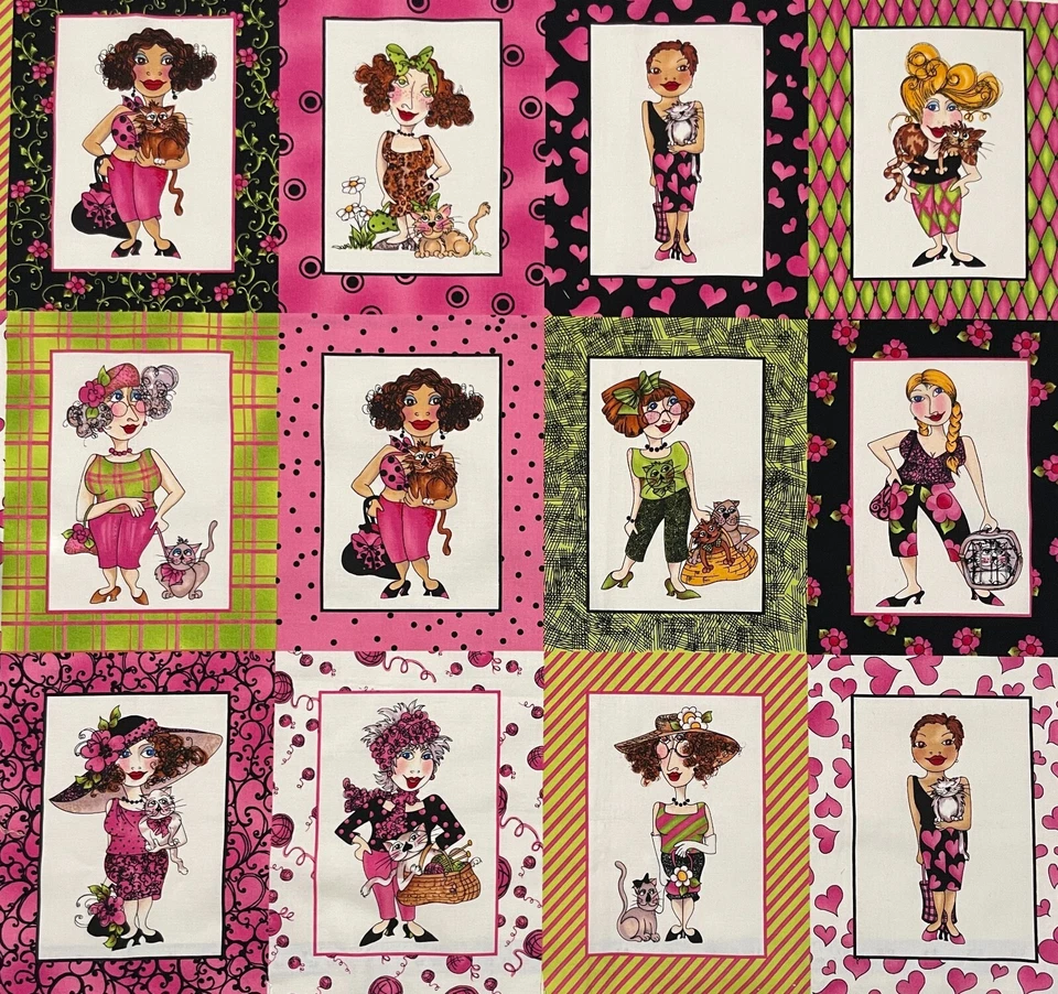 Panel de tela de algodón 23" x 43" vintage Cat Ladies 2005 Loralie Harris Loralie Designs Foto 2 de 4