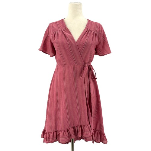 Francesca Women Dress Medium Green Rayon Blend Short Sleeve Wrap Tie Ruffle  | eBay