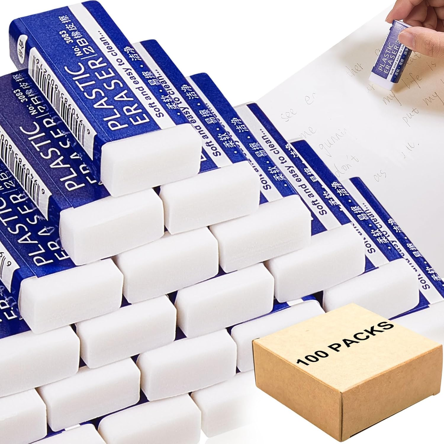 100 Packs White Erasers Bulk Kids Large White Block Eraser Bulk for Kids Student