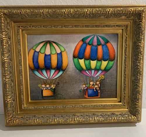 J. ROYBAL OIL ON CANVAS SIGNED HOT AIR BALLOONS WITH CHILDRENS MUSICIANS - Picture 1 of 8