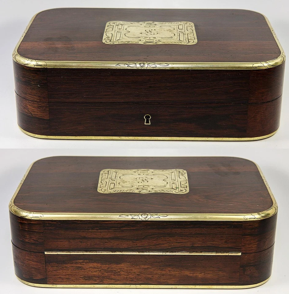 Antique French Vanity Travel Set, Hardwood Case by DUBREUIL, Inkwell & Jars - Image 2 of 4