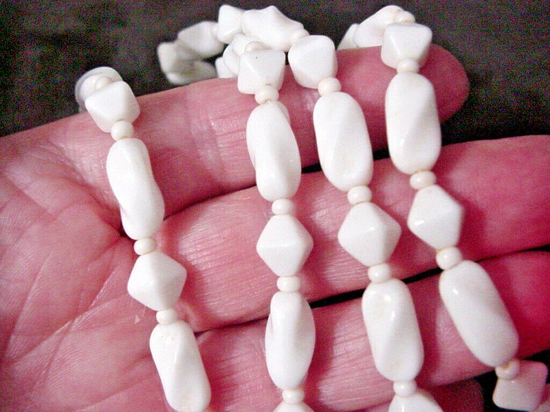Milk Glass Bead Necklace 1930's Strand 26" Long Barrel Clasp Vintage