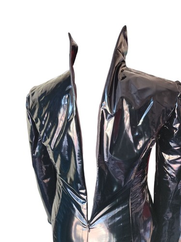 Black shiny faux leather PVC fish tail dress. 40"/42" bust. Size 14/16 UK New. - Picture 6 of 8