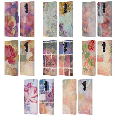 OFFICIAL AIMEE STEWART SMOKEY FLORAL LEATHER BOOK WALLET CASE FOR NOKIA PHONES