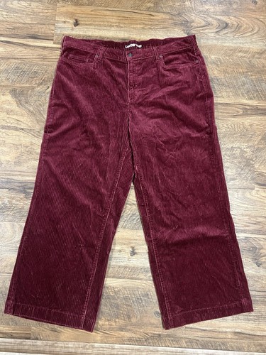 Lands’ End Women’s High Rise Wide Leg Rich Burgundy Corduroy Pants Size 22W New