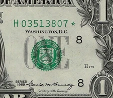 1969 $1 Star Note St.  Louis District GEM UNCIRCULATED Federal Reseve Note ***