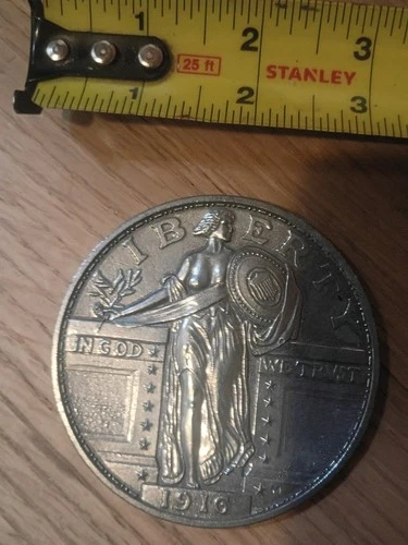 1916 Quarter Dollar 3" Novelty Coin Standing Liberty Metal Collectible