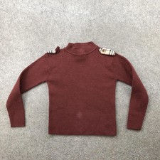Burberry Sweater Girls Small Burgundy Wool Ribbed Mock Neck Shoulder Button