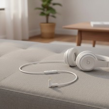 Replacement Audio Cable for Beats with Inline Mic - Tangle-Free - White