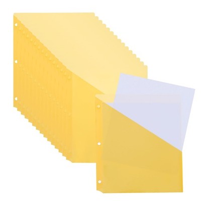 Binder Pocket, 15pcs 3 Hole Punch Pocket Folder Slash File Jacket, Yellow
