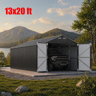 #ad 13x20 ft Enclosed Metal Carport Car Port with Steel Roof for All Weather $1399.00