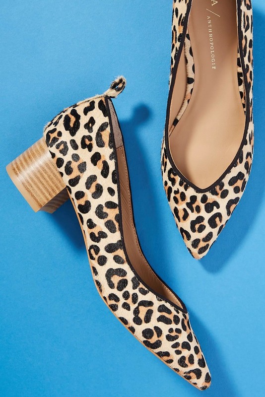 Anthropologie Beatriz Leopard Calfskin Pointed toe Block Heel Size 10