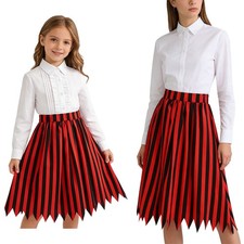 2 Pcs Pirate Skirt and Headscarf Halloween Cosplay Renaissance Stripes Dress