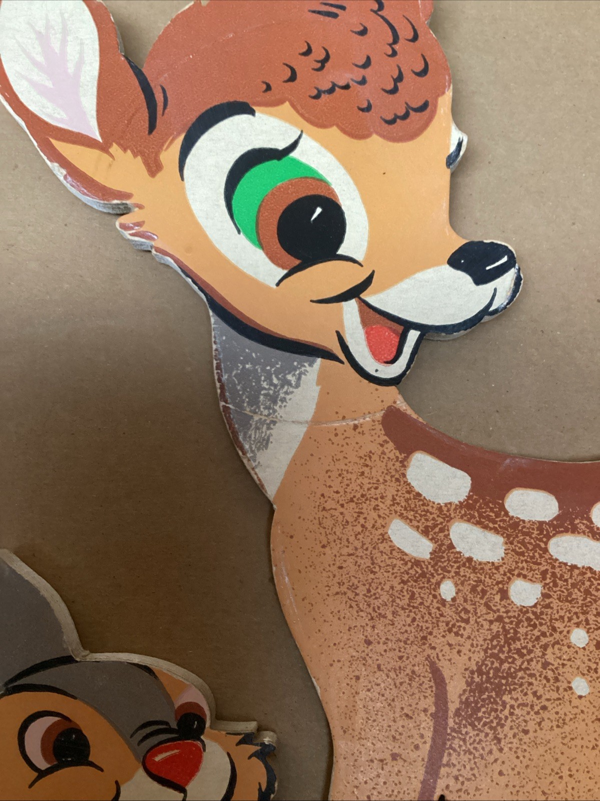 Vintage Disney Paper Lithograph Bambi & Friends 4 pc Set & Lamp Unique Lot