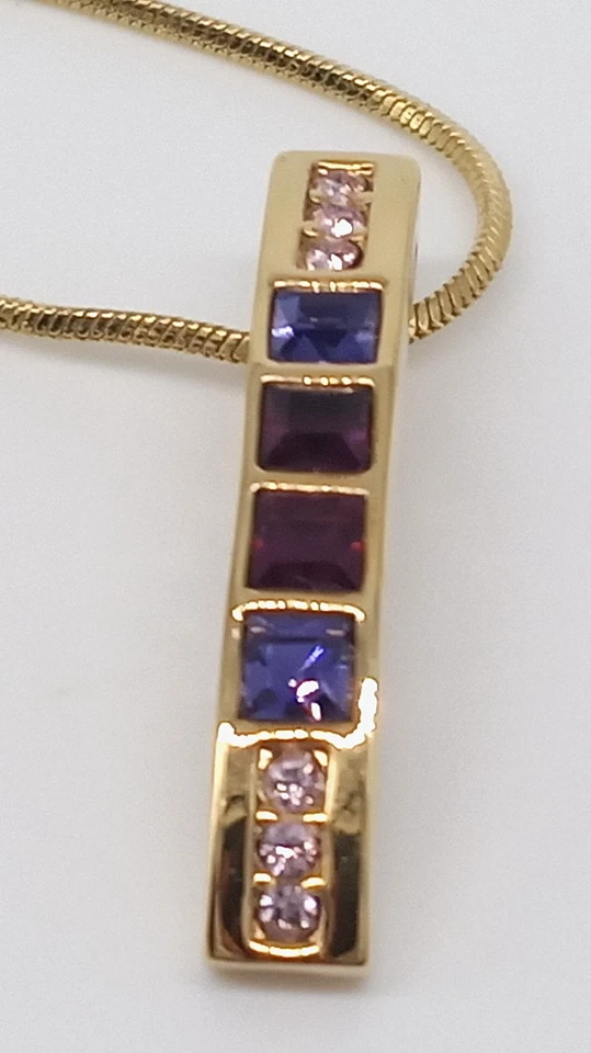 Collar Cadena Colgante Cristales Corte Púrpura Violeta Tono Dorado Firmado Lia Sophia Foto 2 de 4