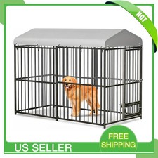  8x4x6FT Heavy Duty Outdoor Dog Kennel Waterproof Roof  Bowls, Large Dogs Cage