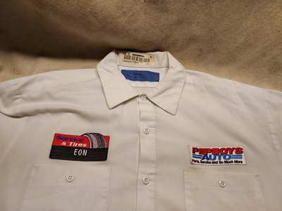 #ad PEPBOYS AUTO PARTS EMPLOYEE WHITE SHORT SLEEVE WORK SHIRT USED CONDITION $8.50