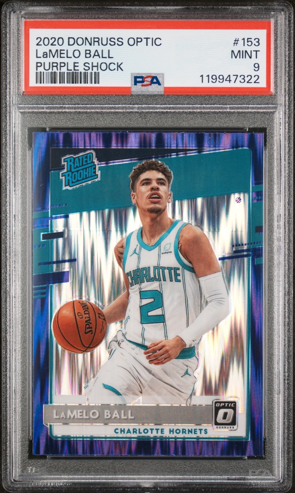 2020-21 Panini Donruss Optic LaMelo Ball Purple Shock RC #153 Hornets PSA 9
