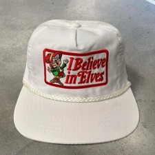Vintage KEEBLER I BELIEVE IN ELVES Hat snapback White Cap Cookies Food Promo